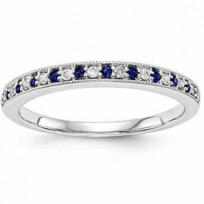 Blue Sapphire and Diamond Wedding Band Ring, 14K White Gold -  - QGRG-Y13545AA