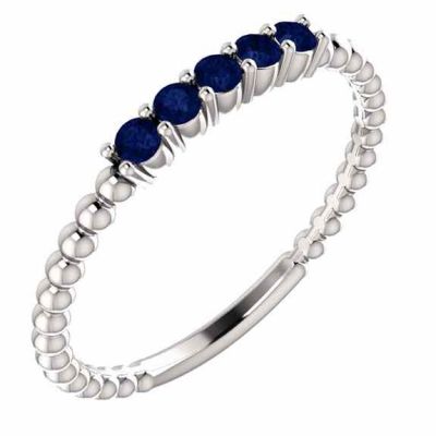 Blue Sapphire Beaded Stackable Ring, 14K White Gold -  - STLRG-71927SP-HA