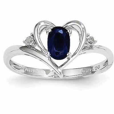 Blue Sapphire Heart Ring with Diamond, 14K White Gold -  - QGRG-XBS462