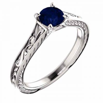 Blue Sapphire Scroll-Work Ring in 14K White Gold -  - STLRG-123047SP