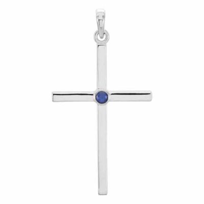 Blue Sapphire Solitaire Cross Necklace, 14K White Gold -  - STLCR-R42325SPW
