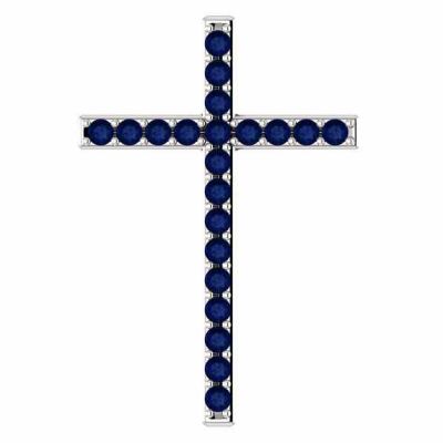 Blue Sapphire Throne Cross Pendant in White Gold -  - STLCR-R42337SPW