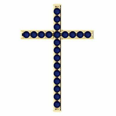 Blue-Sapphire Throne Gold Cross Pendant -  - STLCR-R42337SPY