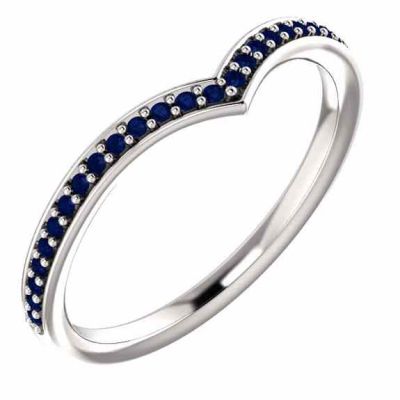 Blue Sapphire "V" Ring, 14K White Gold -  - STLRG-123076SPW