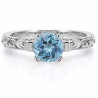 1 Carat Art Deco Blue Topaz Engagement Ring, 14K White Gold