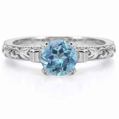 Blue Topaz 1 Carat Art Deco Ring in Sterling Silver -  - EGR3900BTSS
