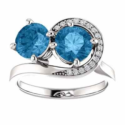 Blue Topaz and CZ Two Stone  Only Us  Ring in Sterling Silver -  - STLRG-71807BTCZSS