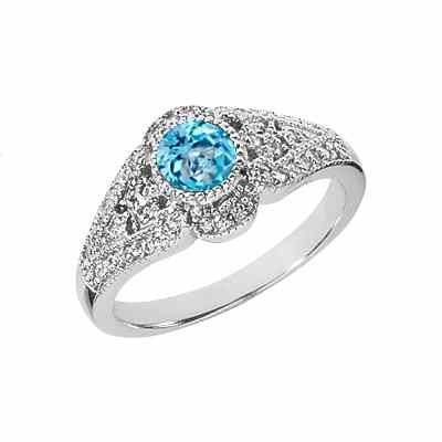 Blue Topaz and Diamond Art Deco Design Ring, 14K White Gold -  - US-CSR431WBT