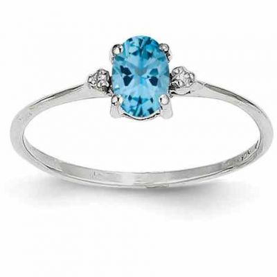 Blue Topaz and Diamond Birthstone Ring, 14K White Gold -  - QGRG-XBR225