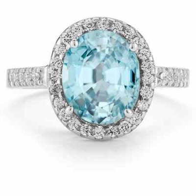 Blue Topaz and Diamond Cocktail Ring in 14K White Gold -  - SK-GMR-4BT