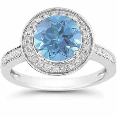 Blue Topaz and Diamond Halo Ring in 14K White Gold -  - RXP-11R-1508GBT