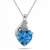 Blue Topaz & Diamond Heart Necklace 10K White Gold