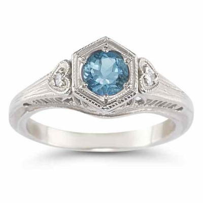 Blue Topaz and Diamond Heart Ring in 14K White Gold -  - HGO-R95BTW