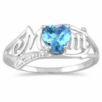 Blue Topaz and Diamond Heart Shaped MOM Ring