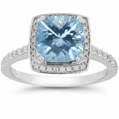 Blue Topaz and Pave Diamond Halo Ring in 14K White Gold -  - RXP-10R-1500ABT