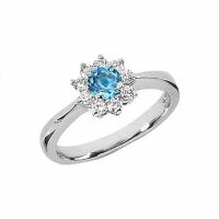 Blue Topaz Flower and Diamond Ring in 14K White Gold