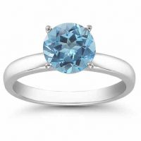 Blue Topaz Gemstone Solitaire Ring in 14K White Gold