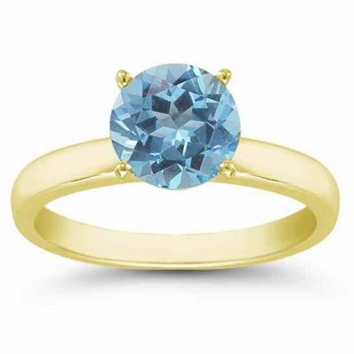 Blue Topaz Gemstone Solitaire Ring in 14K Yellow Gold -  - AOGRG-BT14KY