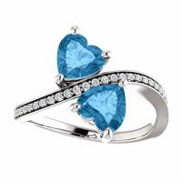 Blue Topaz Heart Cut Two Stone Ring in Sterling Silver
