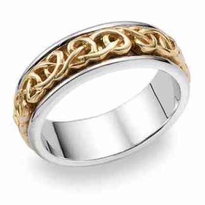 18K Two-Tone Gold Celtic Wedding Band Ring -  - Celtic-C-18K