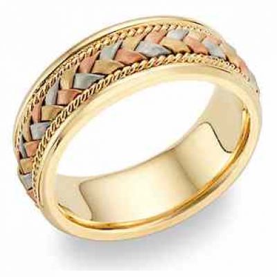Braided Wedding Band in 18K Tri-Color Gold -  - WED-D-18K