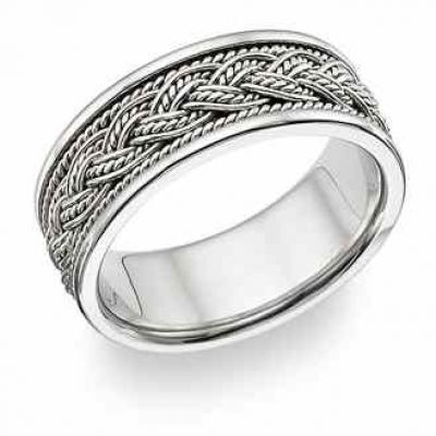 Braided Wedding Band Ring - 14K White Gold -  - WEDDING-BAND-133-19