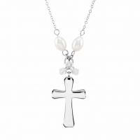 Bridesmaid Cross and Pearl Silver Necklace