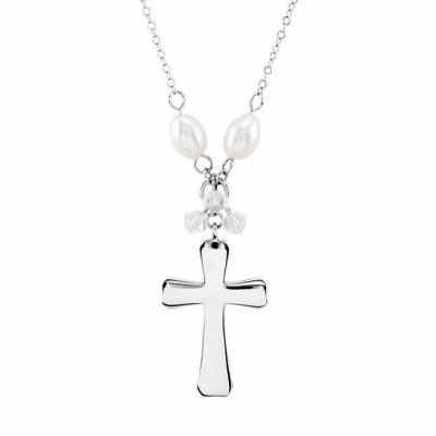 Bridesmaid Cross and Pearl Silver Necklace -  - STLPD-R45384