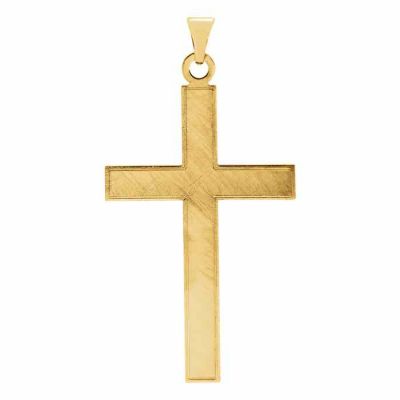 Brushed Cross Pendant in 14K Yellow Gold -  - STLCR-R4002Y