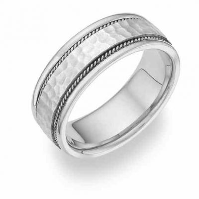 Brushed Hammered Wedding Band in 14K White Gold -  - 134-14-W