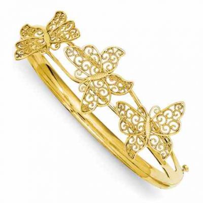 Butterfly Bangle Bracelet in 14K Yellow Gold -  - QG-DB557