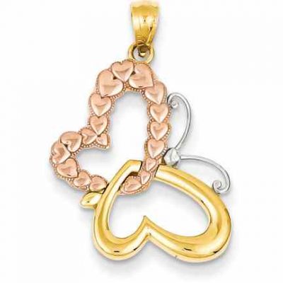 Butterfly Heart Pendant in 14K Rose and Yellow Gold -  - QG-C4498