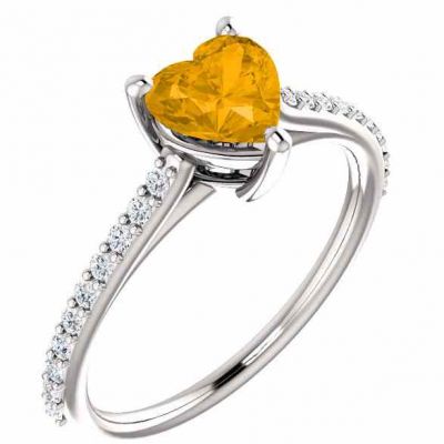 Butterscotch Citrine Heart-Shaped Ring with 1/5 Carat of Diamonds -  - STLRG-71609CTW