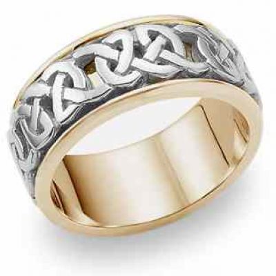 Caedmon 18K Two-Tone Gold Celtic Wedding Band Ring -  - Celtic-E-YW18K