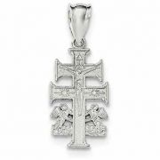Caravaca Crucifix Pendant with Angels, Sterling Silver