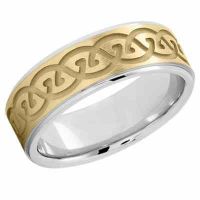 Carved Celtic Wedding Band in 14K Two Tone Gold