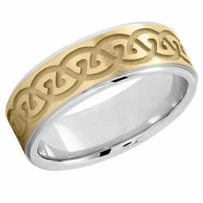 Carved Celtic Wedding Band in 14K Two Tone Gold -  - USWB-M465