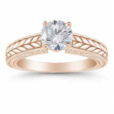 Carved Leaf 0.75 Carat Diamond Engagement Ring in 14K Rose Gold -  - US-ENR1756R
