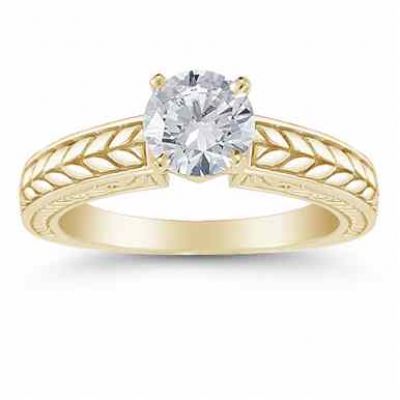 Carved Leaf 0.75 Carat Diamond Engagement Ring in 14K Yellow Gold -  - US-ENR1756Y