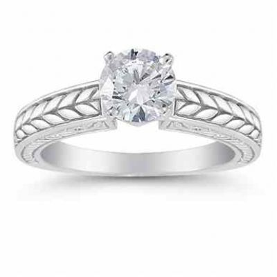 Carved Leaf 0.75 Carat Diamond Engagement Ring -  - US-ENR1756