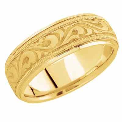 Carved Paisley Wedding Ring in 14K Gold -  - USWB-HM229YG