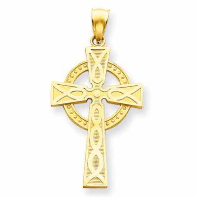 Celtic Circle Cross Necklace, 14K Yellow Gold -  - QGCR-C894
