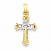Celtic Claddagh Cross Pendant, 14K Two Tone Gold