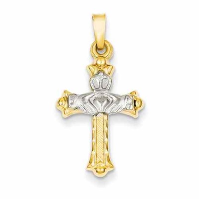 Celtic Claddagh Cross Pendant, 14K Two Tone Gold -  - QGCR-XR717