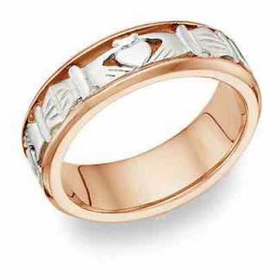 Celtic Claddagh Wedding Band Ring - 14 K Two-Tone Gold -  - Claddagh-PW