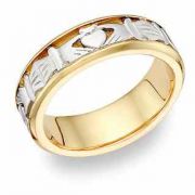 Celtic Claddagh Wedding Band Ring -  14 Karat 2-Tone Gold