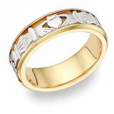Celtic Claddagh Wedding Band Ring -  14 Karat 2-Tone Gold -  - CL-Claddagh-1