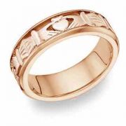 Celtic Claddagh Wedding Band Ring - 14K Rose Gold