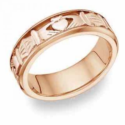 Celtic Claddagh Wedding Band Ring - 14K Rose Gold -  - Claddagh-P