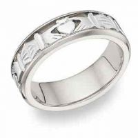 Celtic Claddagh Wedding Band Ring - 14K White Gold